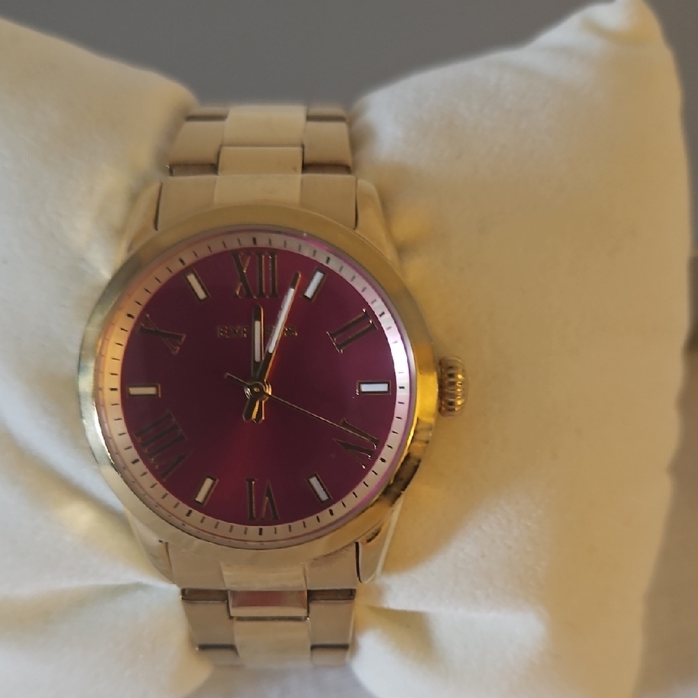 Express Gold Watch with Deep Red Dial